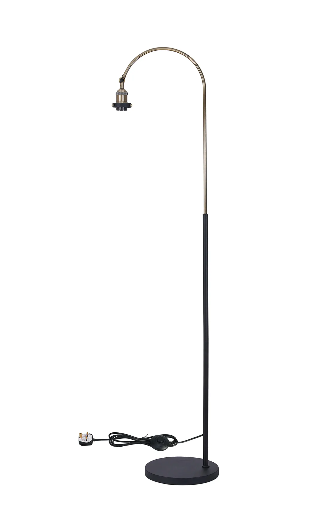 D1030AB  Dreifa Curved Over Arm Floor Lamp Without Shade, 1 x E27, Antique Brass/Black